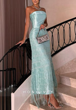 Strapless Spa Tassel Ankle-Length Evening Gowns with Satin Corset