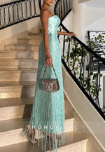 Strapless Spa Tassel Ankle-Length Evening Gowns with Satin Corset