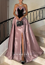 High Slit Floor-Length Strapless Trumpet Evening Gowns with Bowknots