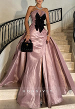 High Slit Floor-Length Strapless Trumpet Evening Gowns with Bowknots