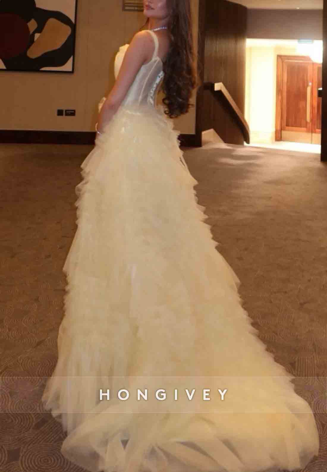 Yellow A-Line Ruched Regular Straps Sweep Train Empire Evening Gowns