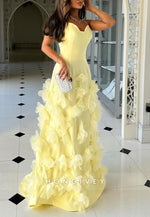 Yellow Sweetheart A-Line Floor-Length Evening Gowns with 3D Flowers