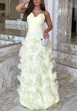 Yellow Sweetheart A-Line Floor-Length Evening Gowns with 3D Flowers