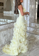 Yellow Sweetheart A-Line Floor-Length Evening Gowns with 3D Flowers
