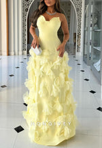 Yellow Sweetheart A-Line Floor-Length Evening Gowns with 3D Flowers