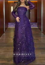 Strapless Regency A-Line Empire Evening Gowns with Beading and Appliques