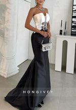 Strapless Trumpet Satin Asymmetrical Evening Gowns with Bowknots