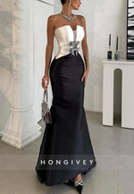 Strapless Trumpet Satin Asymmetrical Evening Gowns with Bowknots