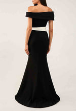 Black Off the Shoulder Side Draping Mermaid Evening Gowns