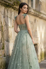 A-line Butterfly Lace Lilac Corset Prom Dress with Slit