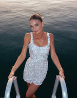 Spaghetti Strap Sparkle Flowers Sleeveless Mermaid Short Mini Wedding Dress