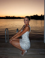 Spaghetti Strap Sparkle Flowers Sleeveless Mermaid Short Mini Wedding Dress