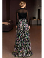 V-Neck Long Sleeve Sequins Sparkle Flowers Mermaid Mother of the Bride Dress