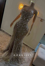 Strapless Strapless High Slit Mermaid Prom Dresses with Rhinestone and Tassel