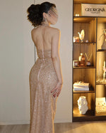 Sequins Sparkle Mermaid Sleeveless Side Ankle-Length Prom Dress