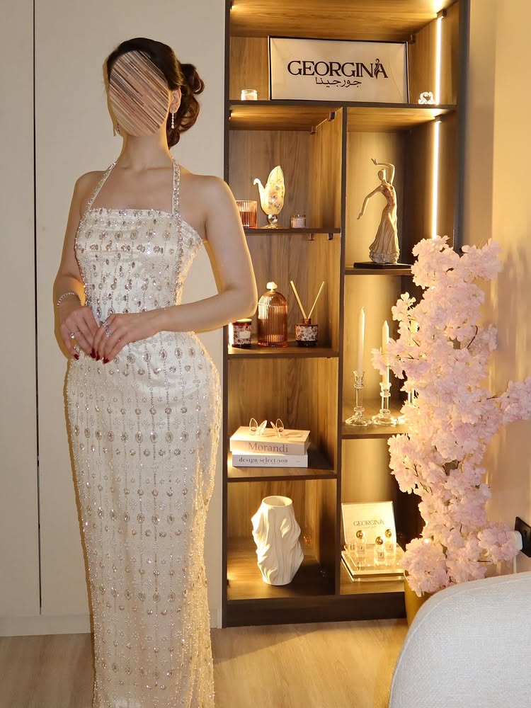 Luxury Beaded Halter Sleeveless Mermaid Sparkle Floor-Length Evening Dress