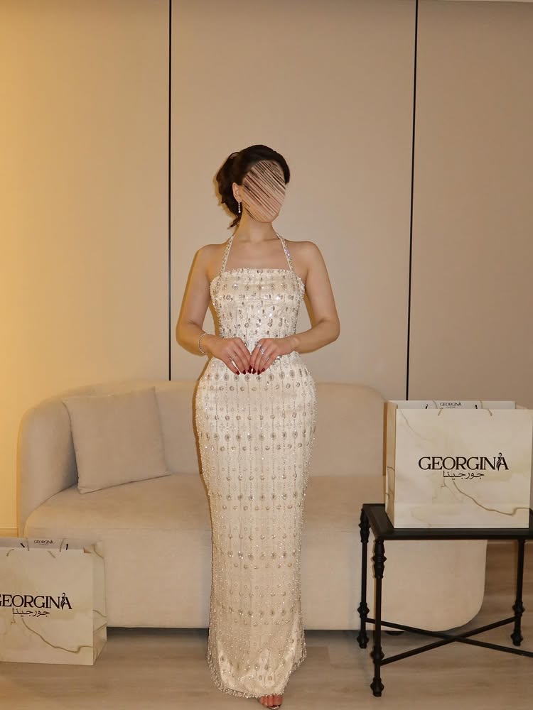 Luxury Beaded Halter Sleeveless Mermaid Sparkle Floor-Length Evening Dress