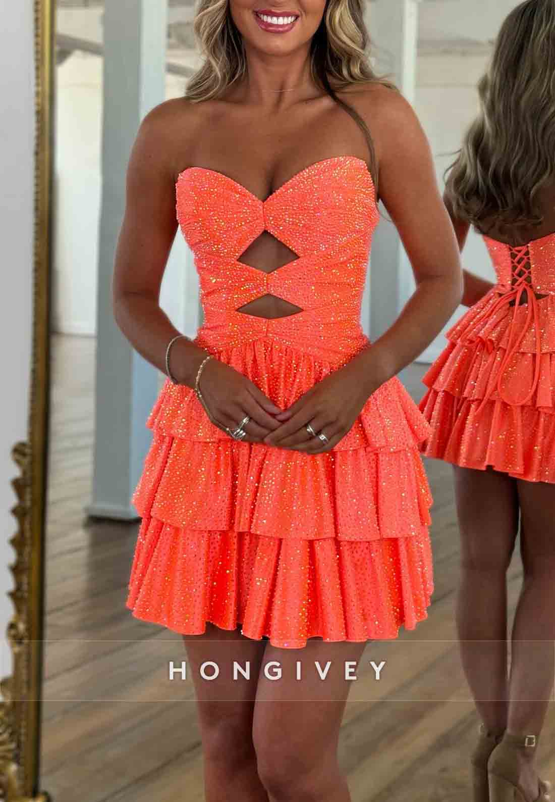 Crisscross Back Sweetheart Glitter Ruched Strapless Short Homecoming Dresses