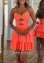 Crisscross Back Sweetheart Glitter Ruched Strapless Short Homecoming Dresses