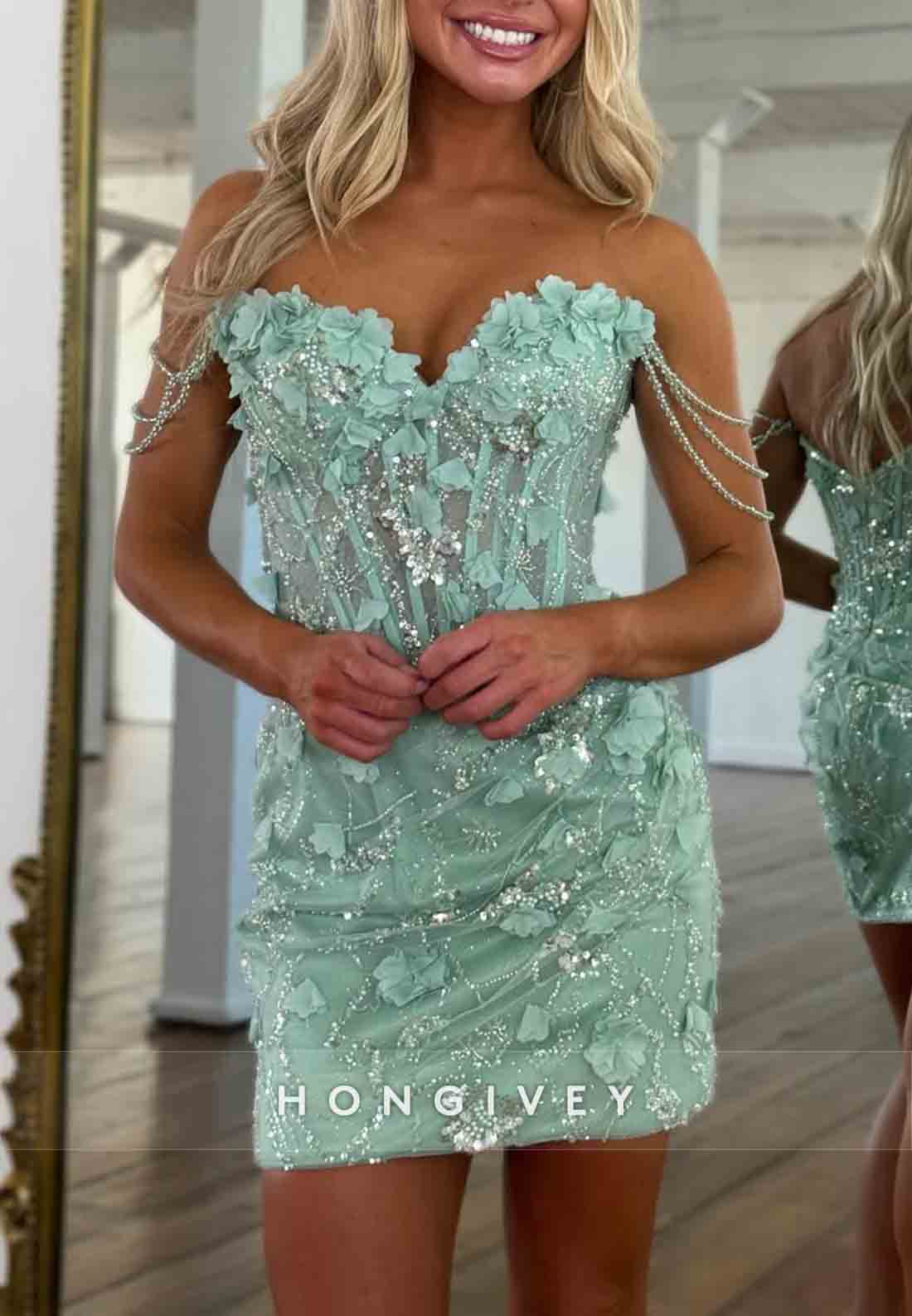 Sweetheart Flowers Embroidery Low Back Sheath Mini Homecoming Dresses