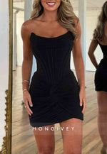 Black Strapless Mini Bodycon Low Back Homecoming Dress with Ruffles
