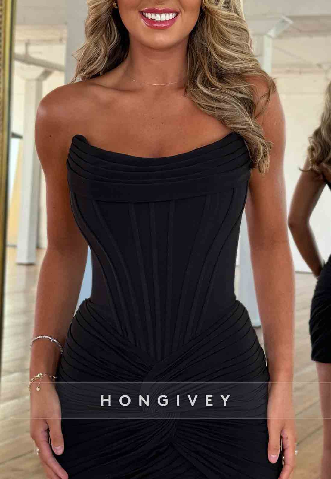 Black Strapless Mini Bodycon Low Back Homecoming Dress with Ruffles