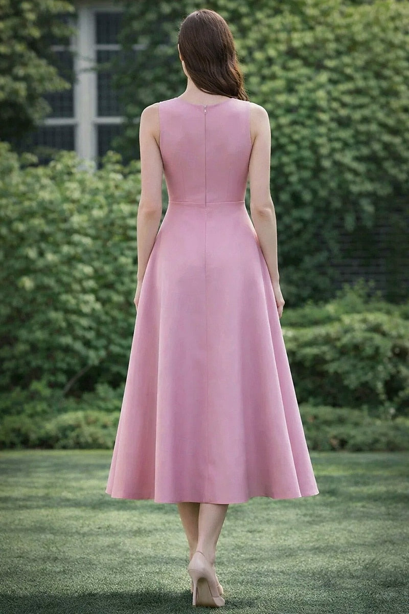 O-Neck Sleeveless Flowers A-Line Tea-Length Evening Dress