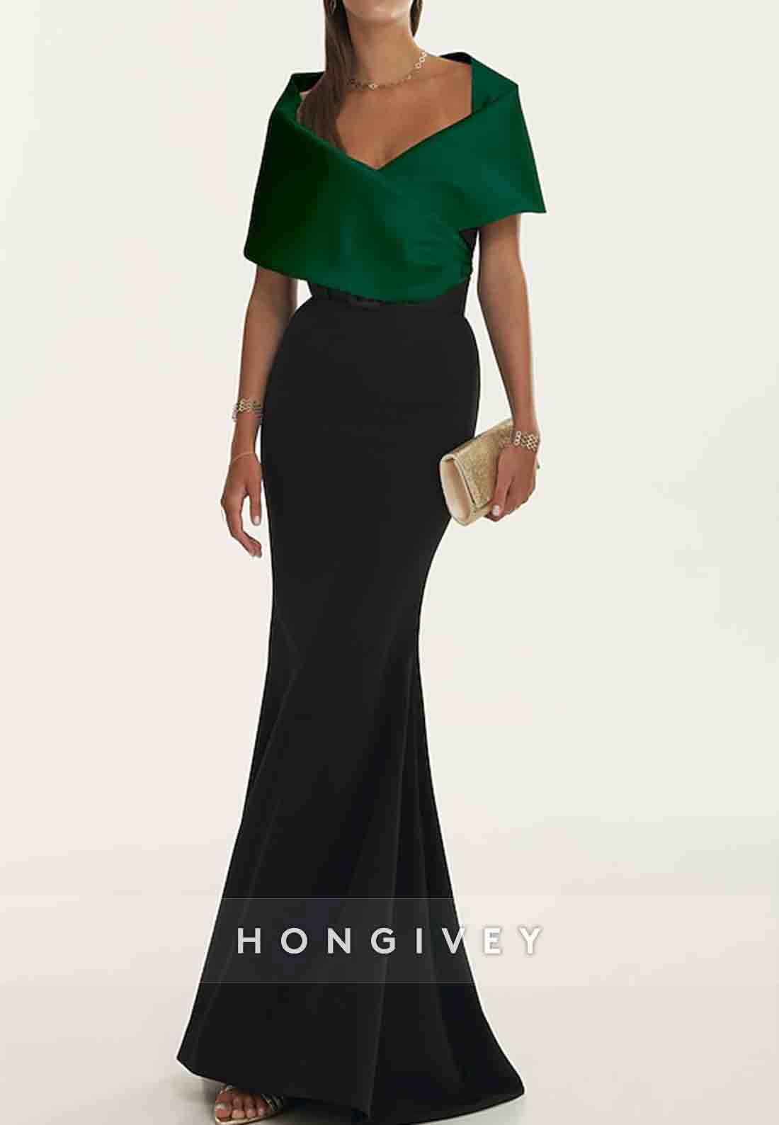 Simple Shawl Satin Floor-Length Wedding Guest Dress Mermaid Evening Gowns