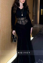 Black Long Sleeves Lace Trumpet Ankle-Length Evening Gowns