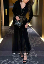 Black Long Sleeves Lace Trumpet Ankle-Length Evening Gowns