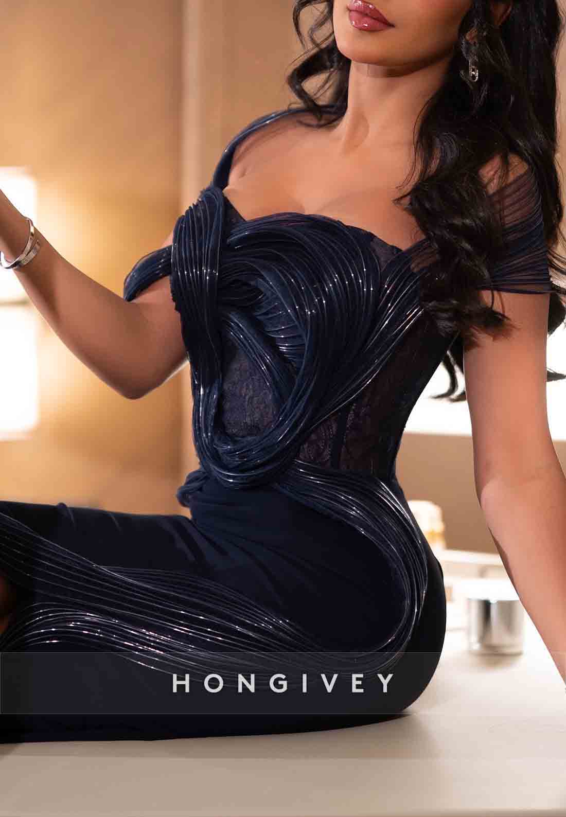 Sweetheart Elegant Floor-Length Cap Sleeves Evening Gown wth Side Slit