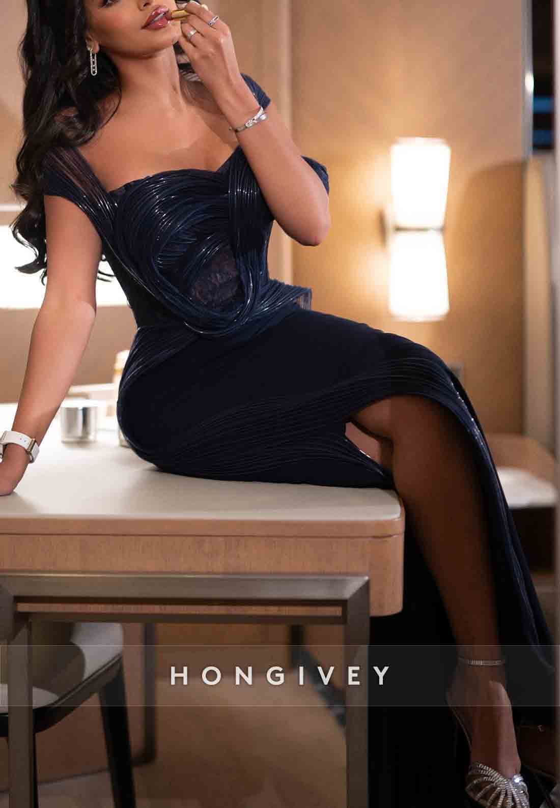 Sweetheart Elegant Floor-Length Cap Sleeves Evening Gown wth Side Slit