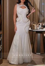 Floor-Length One Shoulder Trumpet Evening Gowns with Rhinestone