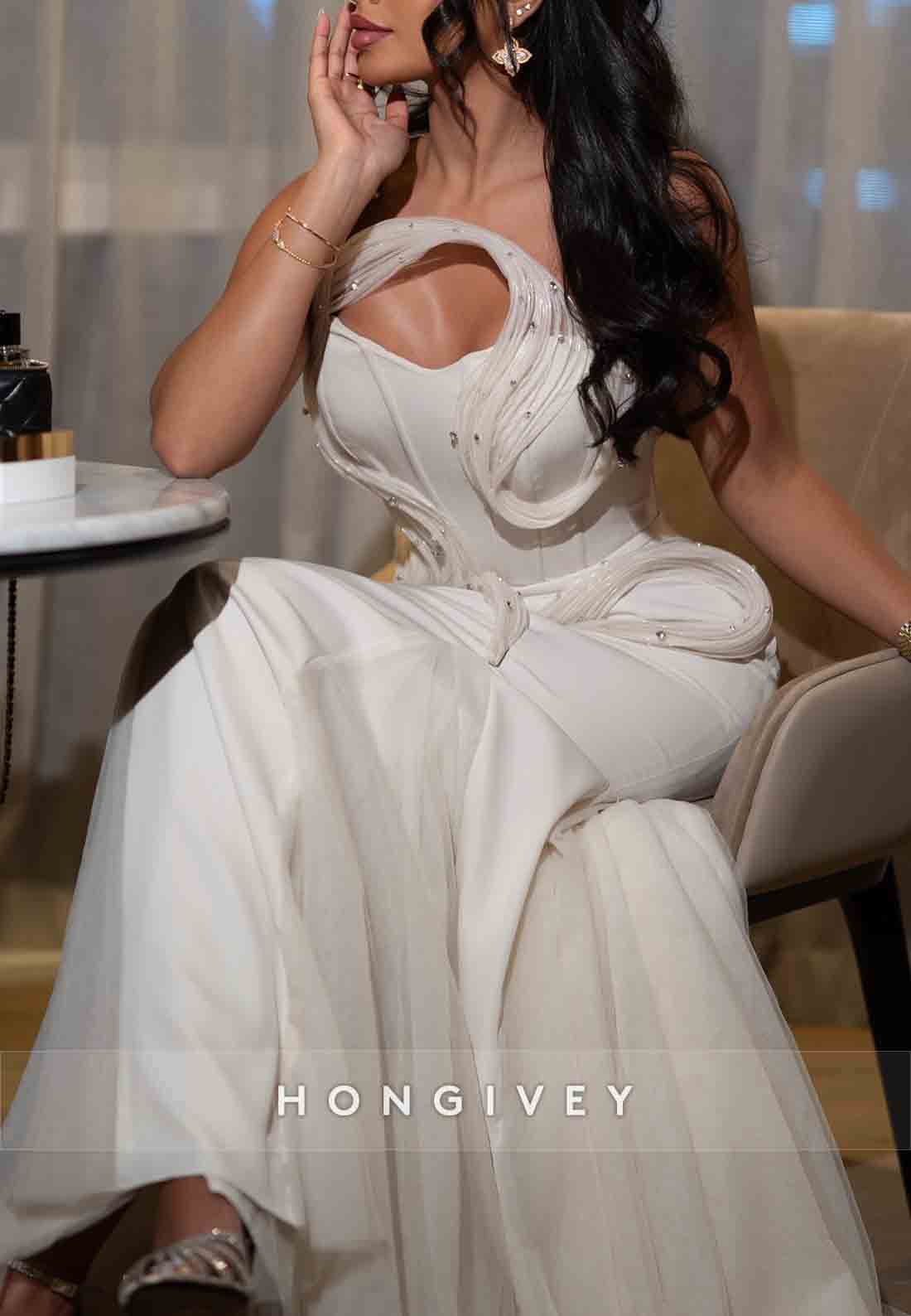 Floor-Length One Shoulder Trumpet Evening Gowns with Rhinestone