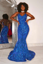 Gorgeous Halter V-Neck Sleeveless Mermaid Prom Dresses Sequins Long