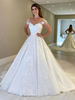 Gorgeous Off Shoulder White Lace Aline Wedding Dress Open Back
