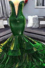 Green Gorgeous Ruffles Mermaid Prom Dresses Chic Sweetheart Appliques Long Evening Dresses