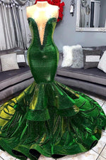 Green Gorgeous Ruffles Mermaid Prom Dresses Chic Sweetheart Appliques Long Evening Dresses