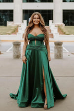 Strapless Royal Blue A-line Long Dress with Slit