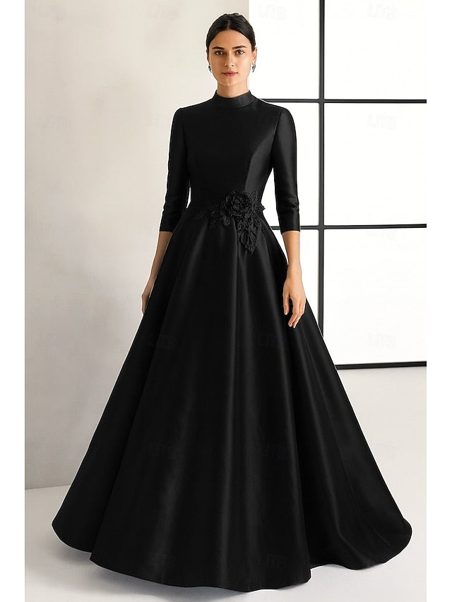 High Neck 3/4 Sleeve A-Line Applique Evening Dress Mother of the Bride Dress