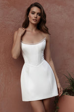 HONGIVEY Short Wedding Dress Long Sleeves Lace Applique Beach Bride Mini Skirt