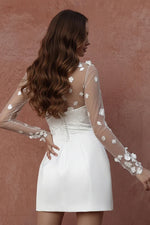 Elegant Satin A-Line Bateau Detachable Appliques Wedding Dress