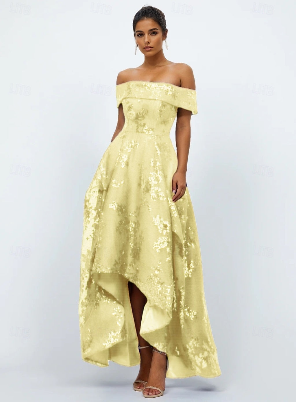 Sparkle Sequins Off the Shoulder A-Line Ankle-Length Formal Evening Dress