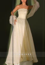 Sparkly Strapless A-Line Floor-Length Evening Gown with Beading