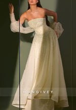 Sparkly Strapless A-Line Floor-Length Evening Gown with Beading