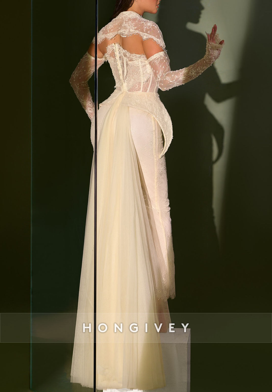 Long Sleeves Lace Sweetheart Sheath Ankle-Length Evening Gowns