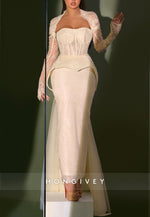 Long Sleeves Lace Sweetheart Sheath Ankle-Length Evening Gowns