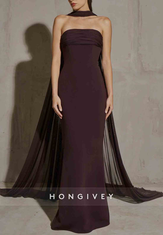 Elegant Brown Halter Simple Floor-Length Mermaid Evening Gowns