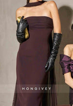 Elegant Brown Halter Simple Floor-Length Mermaid Evening Gowns