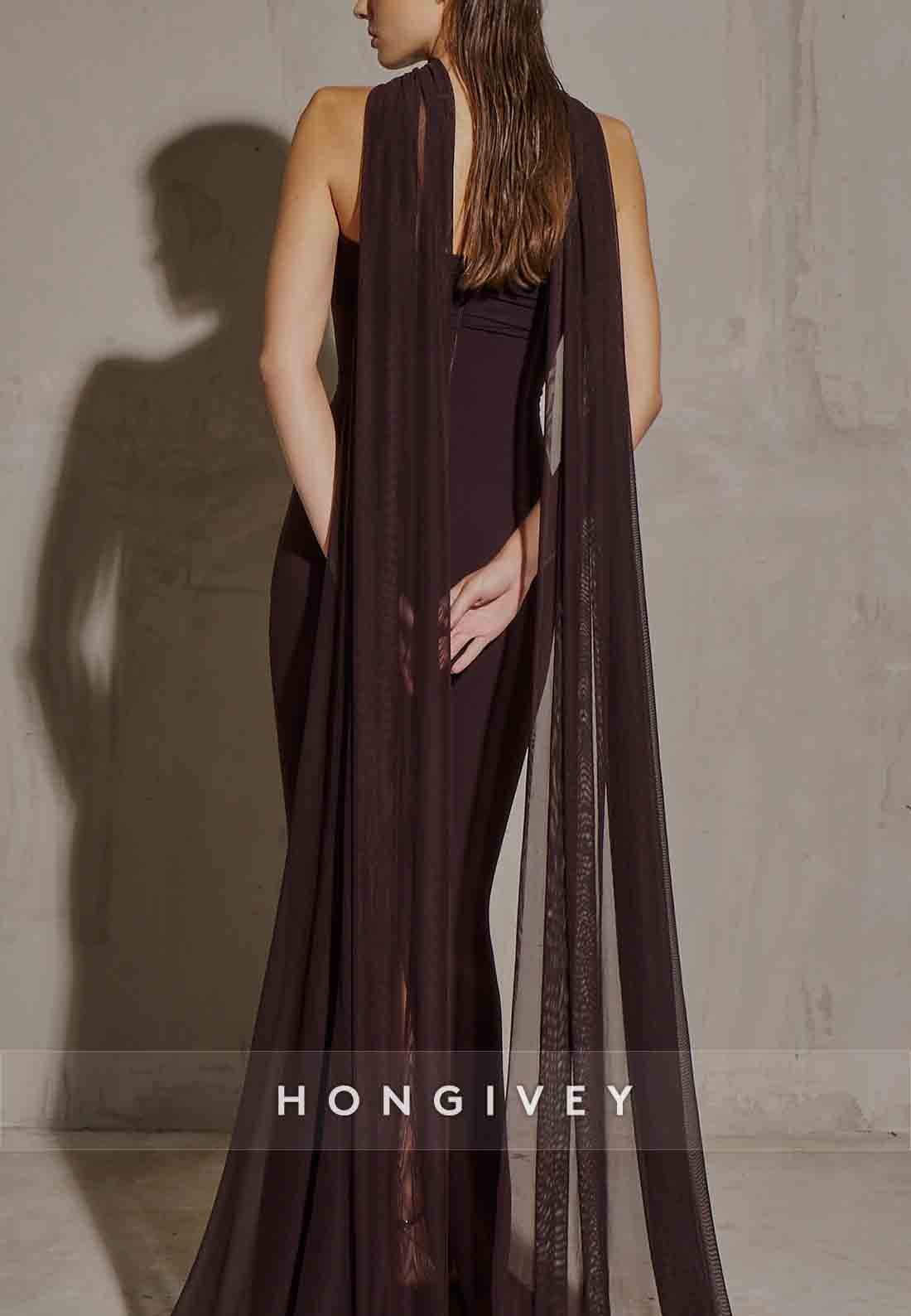 Elegant Brown Halter Simple Floor-Length Mermaid Evening Gowns